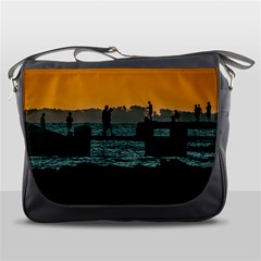 River Breakwater Sunset, Montevideo, Uruguay Messenger Bag by dflcprintsclothing