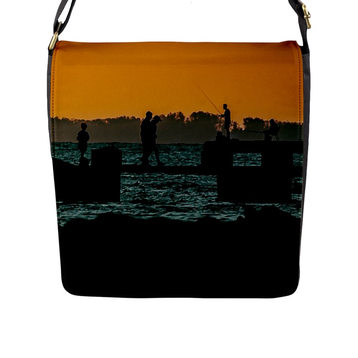 River Breakwater Sunset, Montevideo, Uruguay Flap Closure Messenger Bag (L)