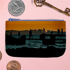 River Breakwater Sunset, Montevideo, Uruguay Large Coin Purse by dflcprintsclothing