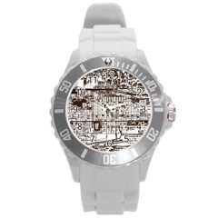 Antique Oriental Town Map  Round Plastic Sport Watch (l) by ConteMonfrey