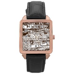 Antique Oriental Town Map  Rose Gold Leather Watch  by ConteMonfrey