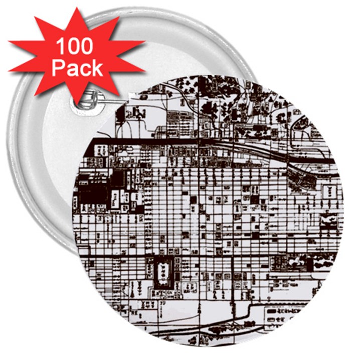 Antique Oriental Town Map  3  Buttons (100 pack) 