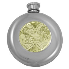 Vintage Mapa Mundi  Round Hip Flask (5 Oz) by ConteMonfrey