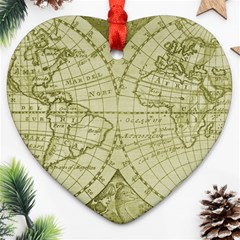 Vintage Mapa Mundi  Heart Ornament (two Sides) by ConteMonfrey