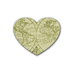 Vintage Mapa Mundi  Rubber Coaster (heart) by ConteMonfrey