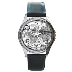 Antique Mapa Mundi Revisited Round Metal Watch by ConteMonfrey