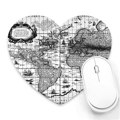 Antique Mapa Mundi Revisited Heart Mousepad by ConteMonfrey