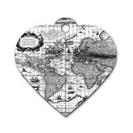 Antique Mapa Mundi Revisited Dog Tag Heart (Two Sides) Front