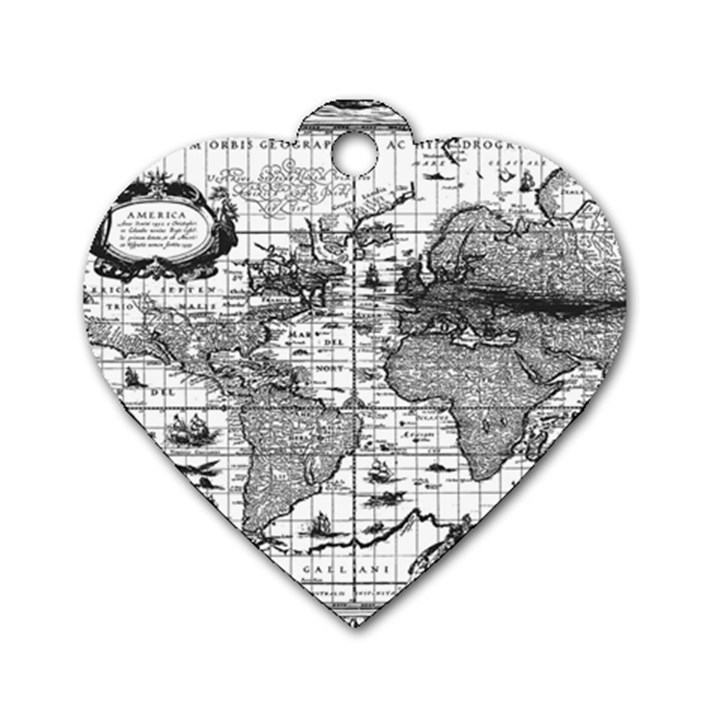 Antique Mapa Mundi Revisited Dog Tag Heart (Two Sides)