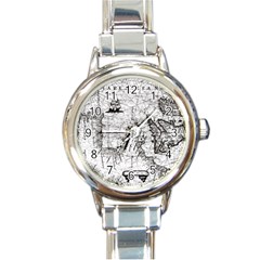 Antique Mercant Map  Round Italian Charm Watch by ConteMonfrey