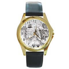 Antique Mercant Map  Round Gold Metal Watch by ConteMonfrey