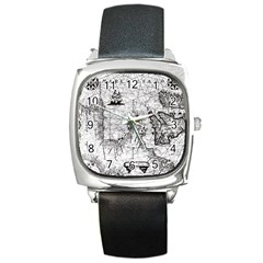 Antique Mercant Map  Square Metal Watch by ConteMonfrey