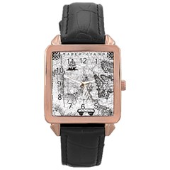 Antique Mercant Map  Rose Gold Leather Watch  by ConteMonfrey