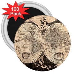 World Map - Nova Delineatio Totius Orbis Terrarum -  1659-1733 3  Magnets (100 Pack) by ConteMonfrey