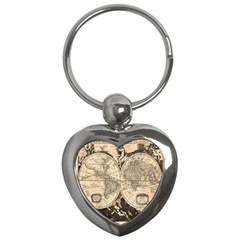 World Map - Nova Delineatio Totius Orbis Terrarum -  1659-1733 Key Chain (heart) by ConteMonfrey