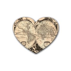 World Map - Nova Delineatio Totius Orbis Terrarum -  1659-1733 Rubber Coaster (heart) by ConteMonfrey