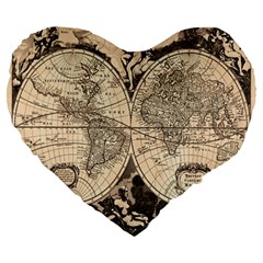 World Map - Nova Delineatio Totius Orbis Terrarum -  1659-1733 Large 19  Premium Heart Shape Cushions by ConteMonfrey