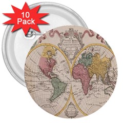 Mapa Mundi 1775 3  Buttons (10 Pack)  by ConteMonfrey