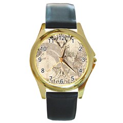 Mapa Mundi - 1774 Round Gold Metal Watch by ConteMonfrey