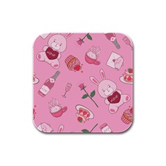 Valentine Pattern Rubber Square Coaster (4 Pack) by designsbymallika