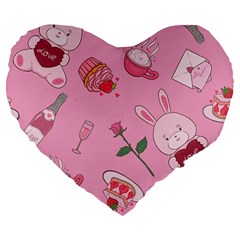 Valentine Pattern Large 19  Premium Flano Heart Shape Cushions by designsbymallika