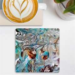 Pouring Edit Uv Print Square Tile Coaster  by kaleidomarblingart