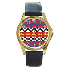 Shapes Rows Round Gold Metal Watch by LalyLauraFLM