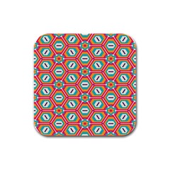 Hexagons And Stars Pattern                                                                Rubber Square Coaster (4 Pack) by LalyLauraFLM