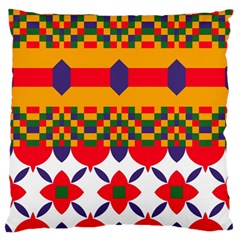 Red Flowers And Colorful Squares                                                                 Standard Flano Cushion Case (two Sides) by LalyLauraFLM