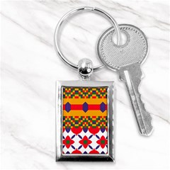 Red Flowers And Colorful Squares                                                                  Key Chain (rectangle) by LalyLauraFLM