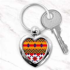 Red Flowers And Colorful Squares                                                                  Key Chain (heart) by LalyLauraFLM