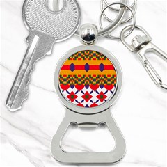 Red Flowers And Colorful Squares                                                                  Bottle Opener Key Chain by LalyLauraFLM