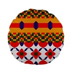 Red flowers and colorful squares                                                                 Standard 15  Premium Flano Round Cushion Front