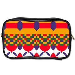 Red Flowers And Colorful Squares                                                                  Toiletries Bag (one Side) by LalyLauraFLM