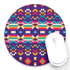 Pastel Shapes Rows On A Purple Background                                                                   Round Mousepad by LalyLauraFLM