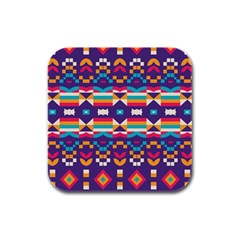 Pastel Shapes Rows On A Purple Background                                                                   Rubber Square Coaster (4 Pack) by LalyLauraFLM