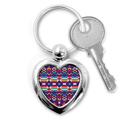 Pastel Shapes Rows On A Purple Background                                                                   Key Chain (heart) by LalyLauraFLM