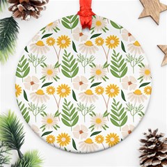 Flowers On A White Background Pattern                                                                    Ornament (round) by LalyLauraFLM