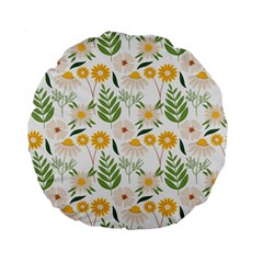 Flowers On A White Background Pattern                                                                   Standard 15  Premium Flano Round Cushion by LalyLauraFLM