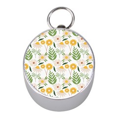 Flowers On A White Background Pattern                                                                    Silver Compass (mini) by LalyLauraFLM