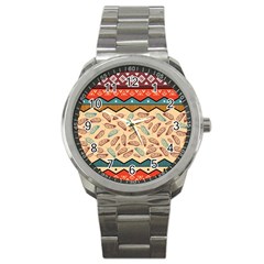 Ethnic-tribal-pattern-background Sport Metal Watch by Vaneshart