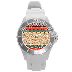 Ethnic-tribal-pattern-background Round Plastic Sport Watch (l) by Vaneshart