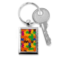 Retro Colors Puzzle Pieces                                                                        Key Chain (rectangle) by LalyLauraFLM