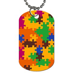 Retro Colors Puzzle Pieces                                                                        Dog Tag (one Side) by LalyLauraFLM