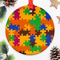 Retro Colors Puzzle Pieces                                                                        Ornament (round) by LalyLauraFLM