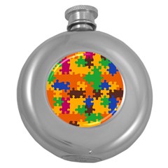 Retro Colors Puzzle Pieces                                                                        Hip Flask (5 Oz) by LalyLauraFLM