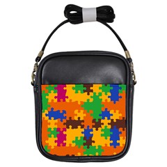 Retro Colors Puzzle Pieces                                                                        Girls Sling Bag by LalyLauraFLM