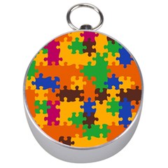 Retro Colors Puzzle Pieces                                                                        Silver Compass by LalyLauraFLM