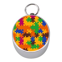 Retro Colors Puzzle Pieces                                                                        Silver Compass (mini) by LalyLauraFLM