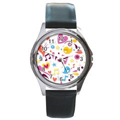 Love Cute Cartoon Seamless Shading Round Metal Watch by Jancukart